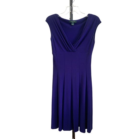 Lauren by Ralph Lauren-Capped Sleeve-A-Line Dress-Poly-Royal Blue-Women-4 - Picture 1 of 6